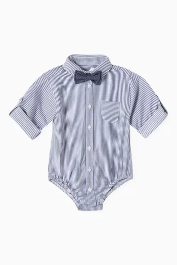 Striped Button-down Bow Shirt Romper