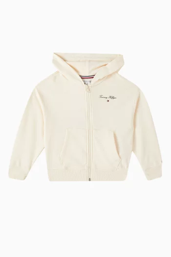 Varsity Relaxed Zip-thru Hoodie in Stretch Cotton
