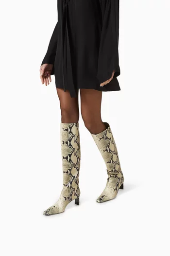Ona 55 Knee-high Boots in Python-embossed Calf Leather