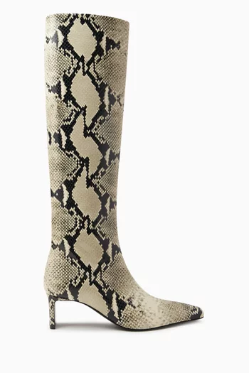 Ona 55 Knee-high Boots in Python-embossed Calf Leather
