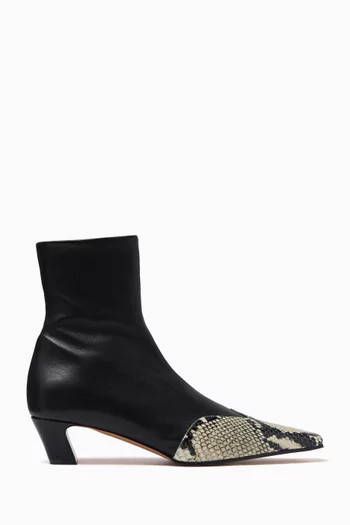 Nevada Stretch Low Boots in Nappa & Python-embossed Calfskin