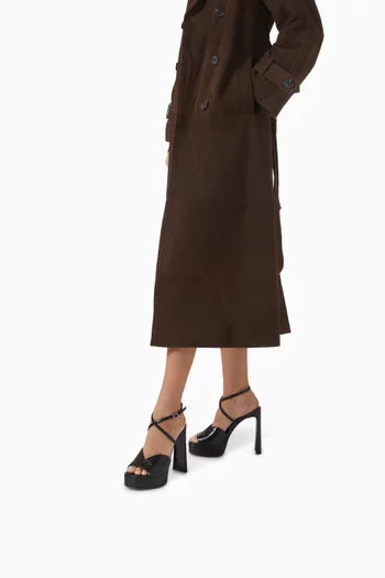 صندل كارلي بنعل سميك وكعب 125 مم جلد عتيق