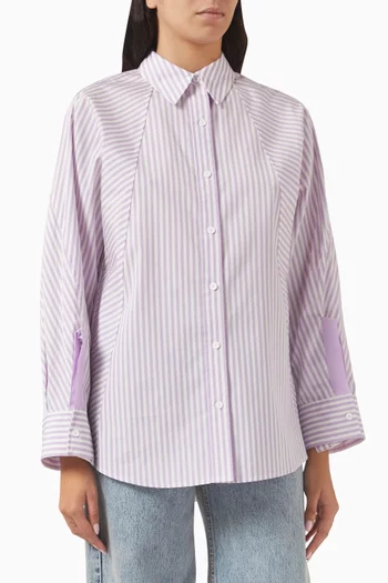 Cascade-sleeve Stripe Oversized Shirt in Cotton-blend