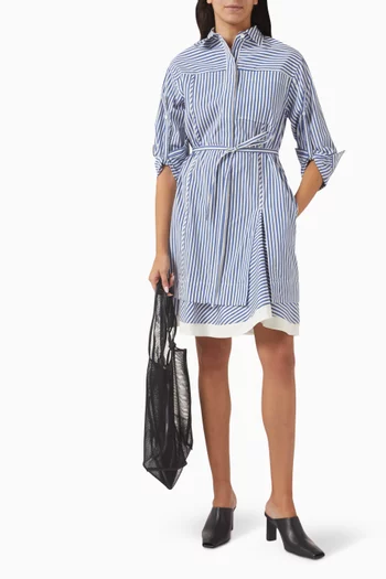 Cascade-sleeve Stripe Shirt in Cotton-silk