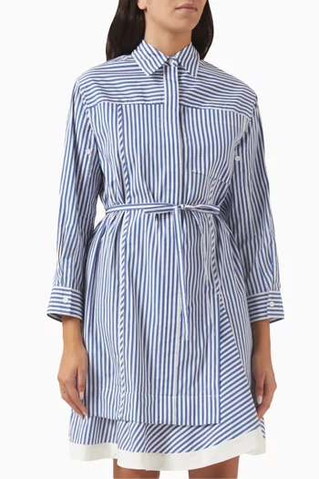 Cascade-sleeve Stripe Shirt in Cotton-silk