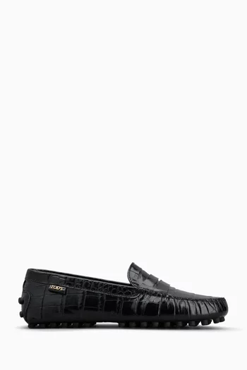 Gommino Driving Loafers in Croc-embossed Leather