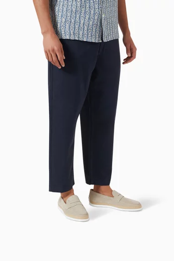 Raffia-trimmed Penny Loafers in Suede