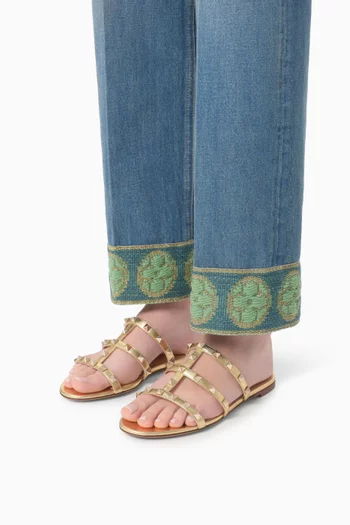 Rockstud Slide Sandals in Laminated Nappa