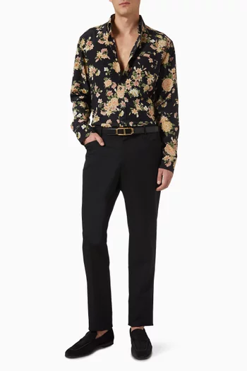 Floral-print Shirt in Silk Crepe de Chine