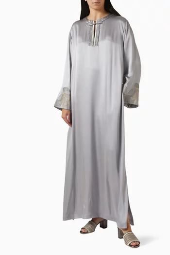 Embroidered Maxi Dress in Silk