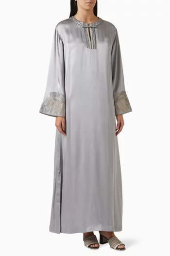 Embroidered Maxi Dress in Silk