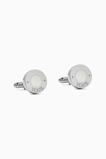 Enamel-inlay Cufflinks in Silver-tone Brass