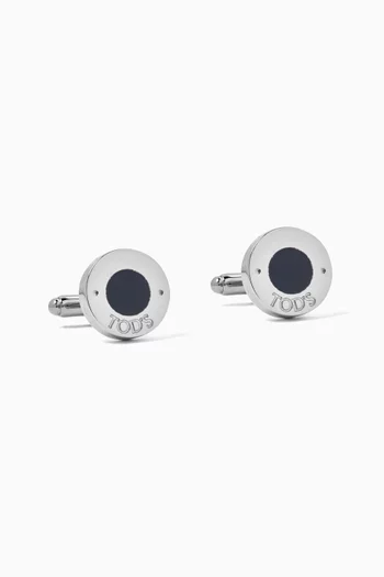 Enamel-inlay Cufflinks in Silver-tone Brass