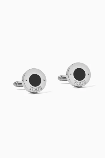 Enamel-inlay Cufflinks in Silver-tone Brass