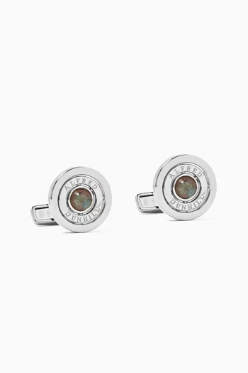 Labradorite Gyro Cufflinks in Rhodium-plated Sterling Silver