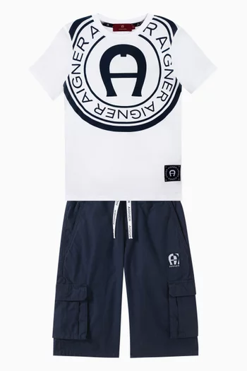 تي شيرت بطبعة شعار الماركة قطن