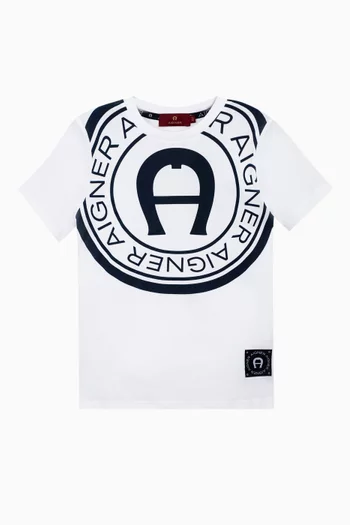 تي شيرت بطبعة شعار الماركة قطن