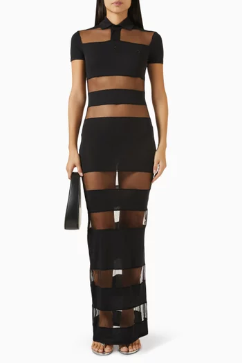 فستان شفاف مخطط بياقة بولو مزيج قطن