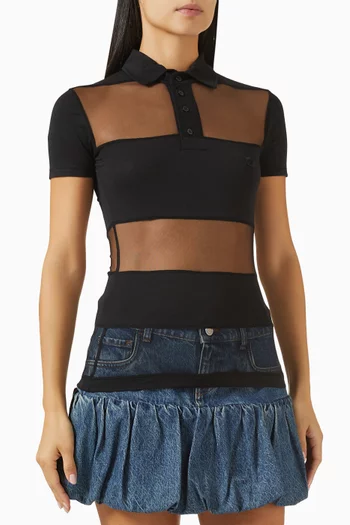 Striped Sheer Polo Top in Cotton Blend