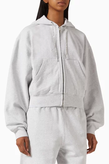 Rhinestone-drawcord Hoodie in Cotton