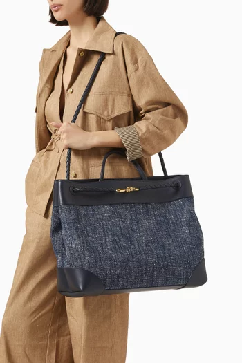 Large Andiamo Bag in Denim Bouclé & Leather