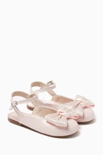 Crystal-embellished Bow Ballet Flats in Satin