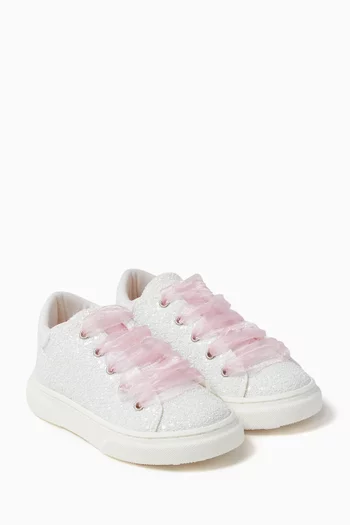 Lace-up Glitter & Tulle Sneakers