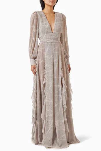 Polka-dot Print Maxi Dress in Georgette
