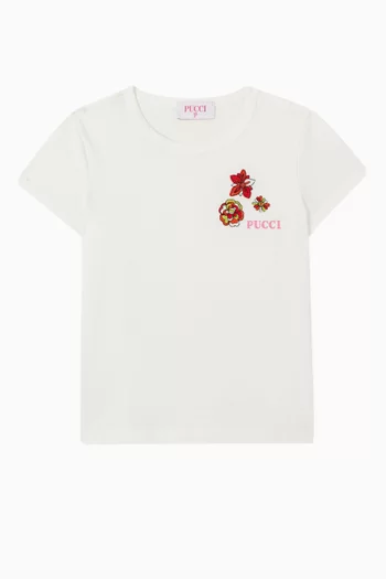 Floral Embroidered T-shirt in Cotton-jersey