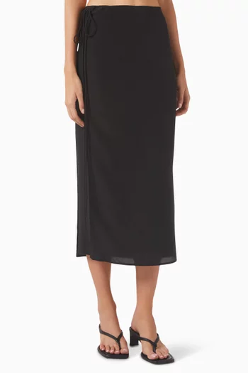 Silk Wrap Tie Midi Skirt in Silk
