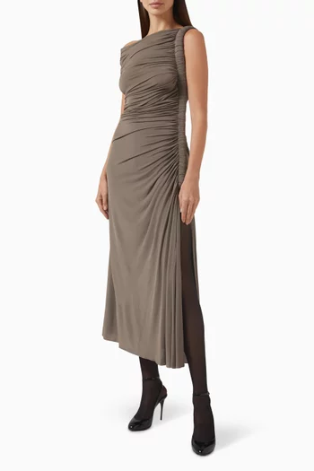 Draped Asymmetrical Midi Dress in Jersey