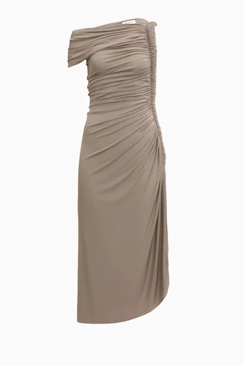 Draped Asymmetrical Midi Dress in Jersey