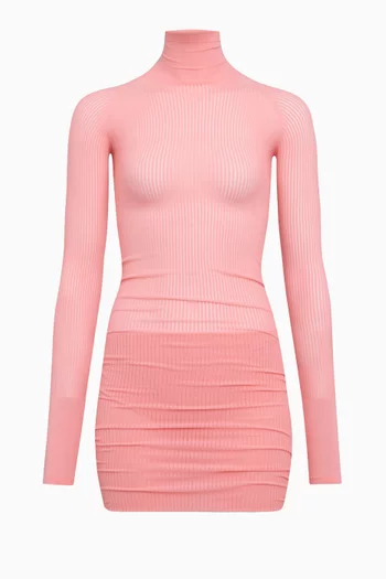 Fine Rib-knit Mini Dress in Stretch Nylon