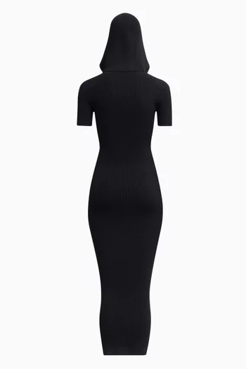 Rib-knit Hooded Midi Dress in Viscose Blend