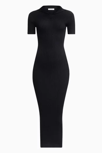 Rib-knit Hooded Midi Dress in Viscose Blend
