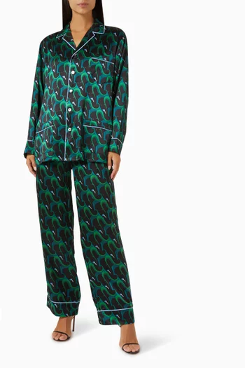 Yves Colette Long Pyjama Set in Silk Satin