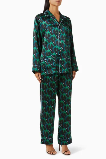 Yves Colette Long Pyjama Set in Silk Satin