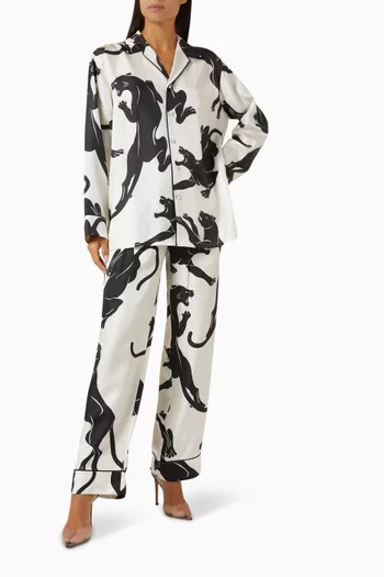 Yves Romain Panther Long Pyjama Set in Silk Twill