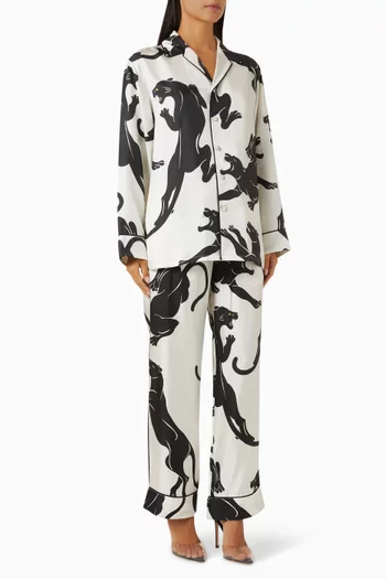 Yves Romain Panther Long Pyjama Set in Silk Twill