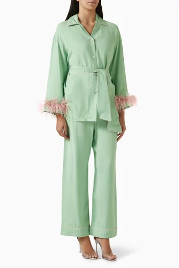 Miss Cat Belted Pyjama Set in Viscose