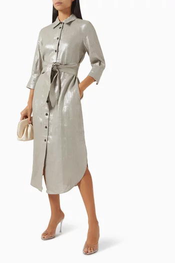 Talpa Shirt Midi Dress in Laminated Linen