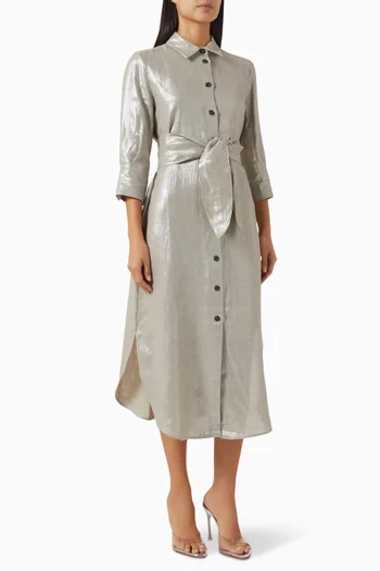 Talpa Shirt Midi Dress in Laminated Linen