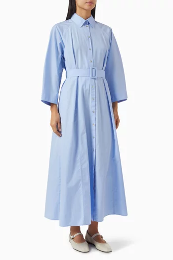 فستان مادا متوسط الطول بتصميم قميص قطن بوبلين