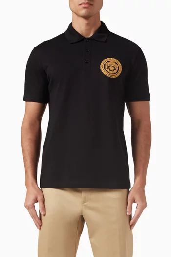 Embroidered Chain Crest Polo Shirt in Cotton Piqué