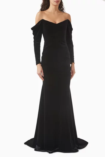 Off-shoulder Gown in Velvet