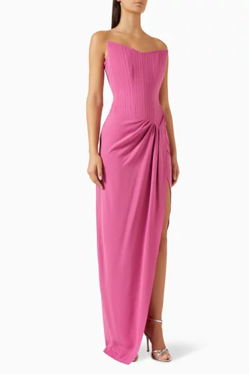Corset Asymmetrical Drape Gown in Crepe