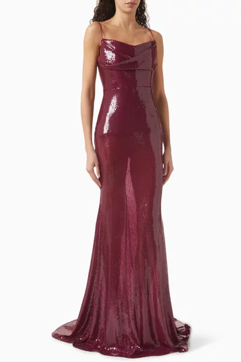 Draped Sequin-embellished Corset Gown
