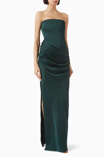 Draped Column Gown in Satin Crepe