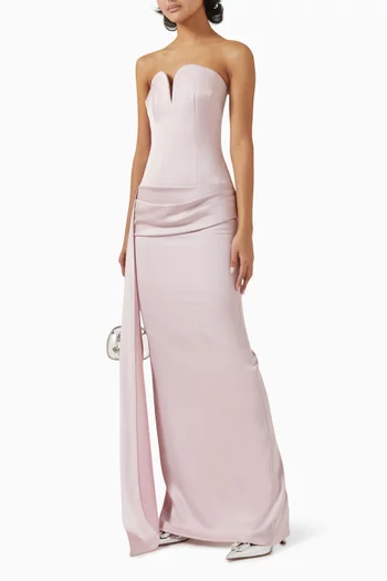 Sweetheart Corset Sash Gown in Satin Crepe