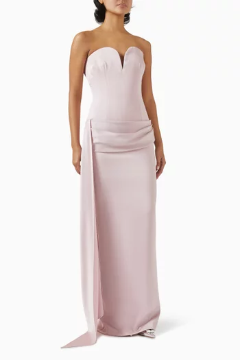 Sweetheart Corset Sash Gown in Satin Crepe